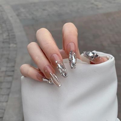 China Easy Apply 24Pcs Full Nude Color Burst Of Diamonds French Style Nude Pink Short Square Nail Tips Full Cover Fake Nails Art Press On Nails for sale