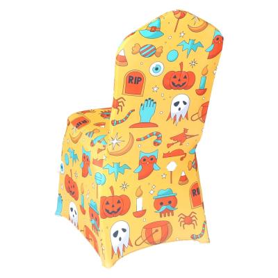 China Plain Spandex Printed Halloween Banquet Chair Cover For Hotel Wedding Banquet Party Event Decoration for sale