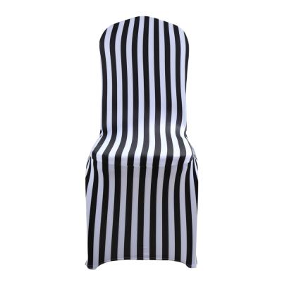 China Simple Universal Black And White Stripe Lycra Spandex Stretch Banquet Chair Cover For Wedding Events Decoration for sale