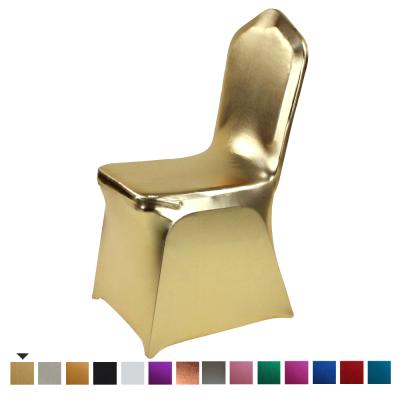 China Plain Stretch Gold Spandex Metallic Wedding Chair Covers For Party Events Decorations for sale