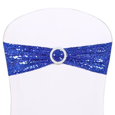 China Simply Cheaper Embroidered Royal Blue Chair Tone Glitter Decorative Sequin Sash For Wedding Party for sale