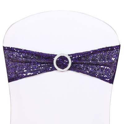 China Simply Cheapest Tone Glitter Decorative Sequin Sash Embroidered Purple Chair for Wedding Party for sale