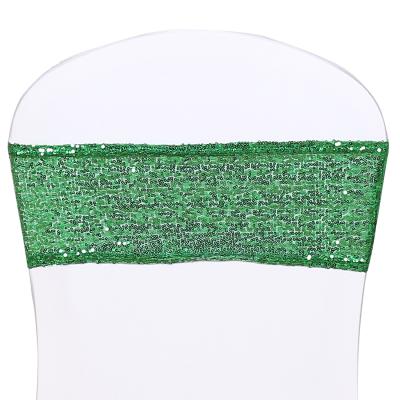 China Simple Elastic Shiny Green Sequin Spandex Elegant Chair Bands Chair Sashes for Banquet Party Events Wedding Decoration for sale