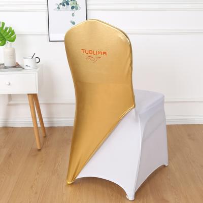 China Single Sash Metal Band Chair Gold Wedding Chair Half Cap Cover For Events Exhibition Trade Show for sale