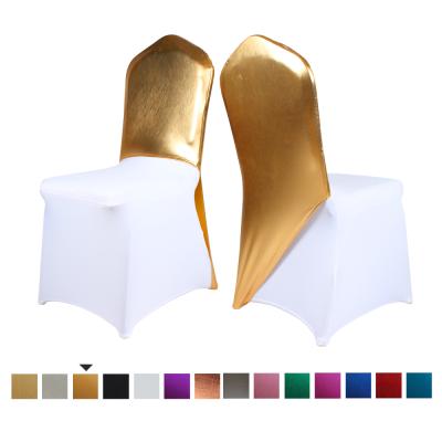 China Simple Bright Golden Metallic Half Chair Cover One Leg Chair Strips For Wedding Event Party Decoration for sale