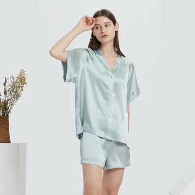 China New Design Pajamas 100% Real V-Neck Home Wear Comfortable QUICK DRY Silk Pajamas Short Sleeve Pajamas Set for sale