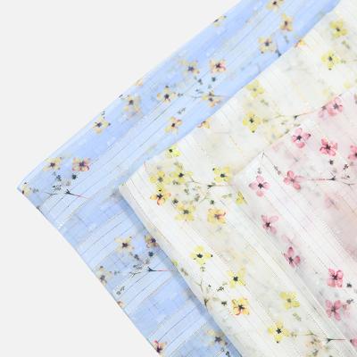 China Memory three color small 100% polyester woven jacquard floral digital printed fabric for women's clothing for sale