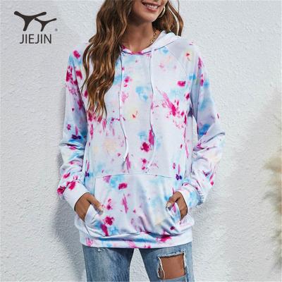 China Customized Women Antibacterial Neck Sweater Tie Dye Thermal Hooded Sweatshirts Loose Fit Autumn Hoodie With Pockets for sale