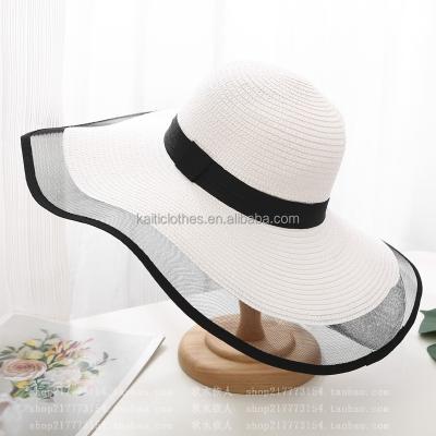 China MadeSummer Yarn Seaside Travel Foldable Hat JOINT Custom Big Brim Women's Straw Hat Big Brim Beach Net Sun Hat Sun-shading for sale