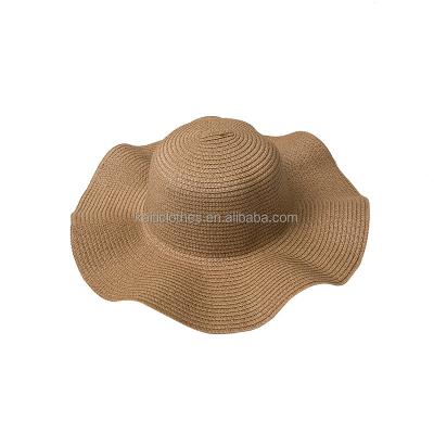 China COMMON Custom Wavy Side All-match Brim Straw Hat Summer Sunscreen Large Sunscreen Hat Solid Color Can Be DIY Straw Hat Factory Large for sale