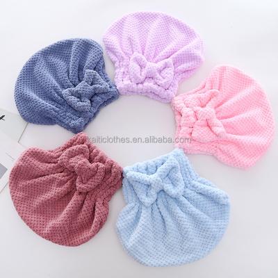 China Casual Hat Coral Adult Household Dry Hair Fleece Shower Cap Cotton Absorbent Shower Hat for sale