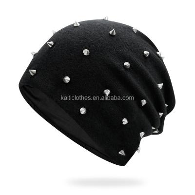 China Solid color rivet stitched scarf hat fashion skull metal Ring Beanie Korean grunge version autumn and winter for sale