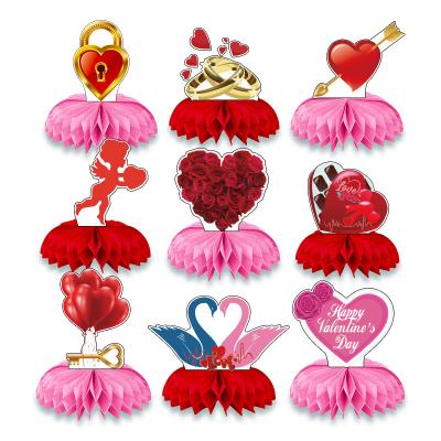 China Beautiful Colorful Valentine's Day Party Decoration 9pcs/set Honeycomb Ball Pendant For St Valentine's Day Party Supplies 2023 for sale