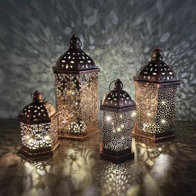 China Beautiful Colorful Eid Mubarak Iron Lantern Pendant With Led Light For Eid Mubarak Decorations Party Supplies for sale