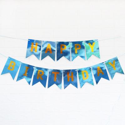 China Beautiful Hanging Fishtail Flag 11.5*16CM Colorful Laser Running Happy Birthday Paper Banner For Birthday Decoration Supplies for sale