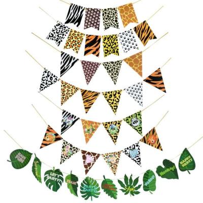 China Beautiful Colorful Forest Safari Style Jungle Tiger Carnival Summer Vacation Tropical Flags For Party Decoration Triangle Hanging Bunting Banner for sale