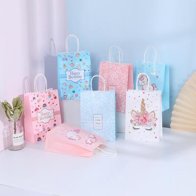 China Recyclable Kids Party Bags Unicorn Design Gift Bags Candy Bags With Handle Paper Party Supplies for sale