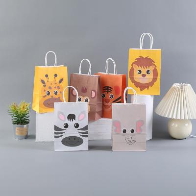 China Recyclable Animal Party Paper Bag Theme Monkey Tiger Design Gift Bags With Handle Party Bags Event Party Supplies for sale