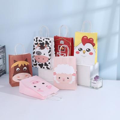 China Recyclable Animal Design Dairy Theme Party Paper Bags Birthday Paper Bags With Handle Party Bags Event Party Supplies for sale