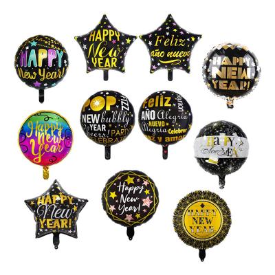 China New Year Of Beautiful Colorful Party Decoration 2023 Happy New Years Round Star Foil Balloons 18inch For Happy New Year Party Supply for sale