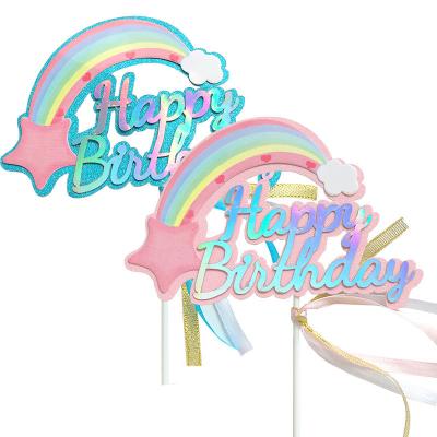 China Beautiful Colorful Cake topper new design Rainbow happy birthday paper toppers for cake topper decoration for sale