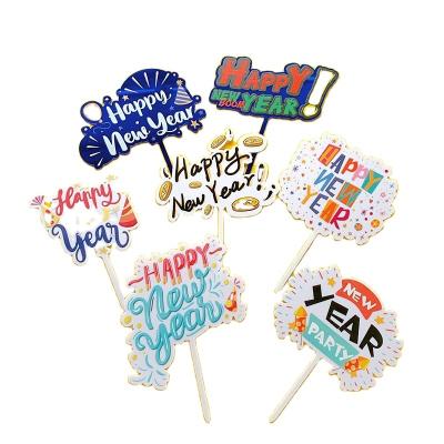 China Beautiful Colorful New Years Party Supplies 10 Cm Acrylic Happy New Year Cake Toppers Decoration For 2023 New Years Eve Party Supplies for sale