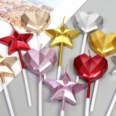 China Birthday Party Decoration Happy Birthday Cake Topper Heart Shape Five-pointed Star Candle For Party Supplies Candles for sale