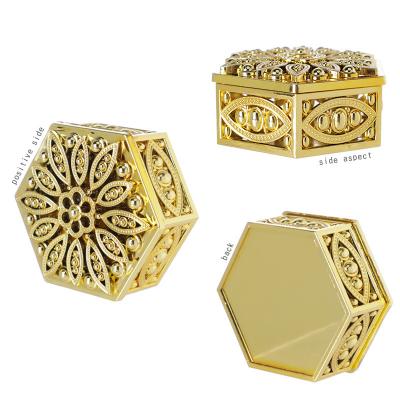 China Wedding European Style Hollow Out Square Shape Gold Plastic Candy Boxes Wedding Boxes For Candy Favors for sale