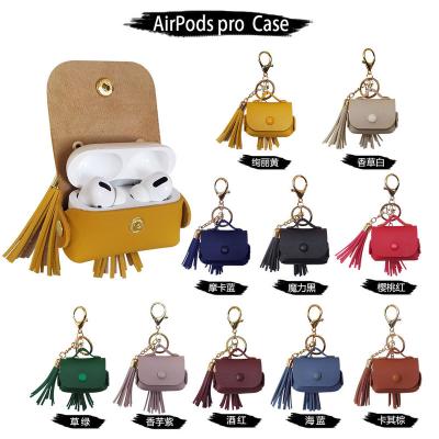 China Protect Earphone Tassel Leather Case For Airpods Pro Key Chain Leather Case For Airpods3 pro for sale