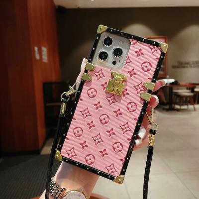 China Luxury Anti-drop Phone Cases With Logo Girl Square Mobile Cover Case With Strap Luxury Cases For iPhone 13 Pro Max for sale