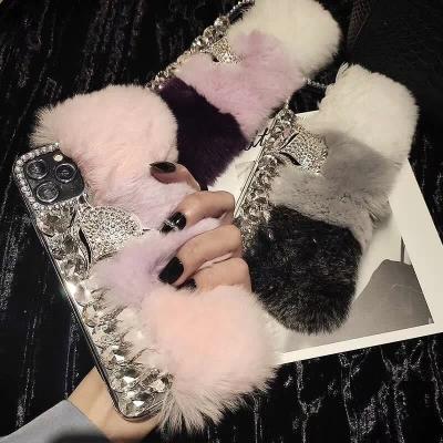 China Luxury Bling Luxury Warm Back Cover For iPhone XS Max Rabbit Fur Hair Soft Phone Case For iPhone 6 7 8 Plus XR for sale