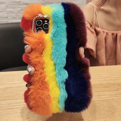 China Luxury Luxury Rainbow Fur Case For iPhone XS Max Rabbit Hair Case For iPhone XR 6 7 8 plus for sale