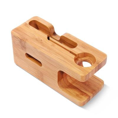 China Adjustable Bamboo Wooden Cell Phones Charging Dock Holder For iWatch Charging Stand Holder Wood for sale