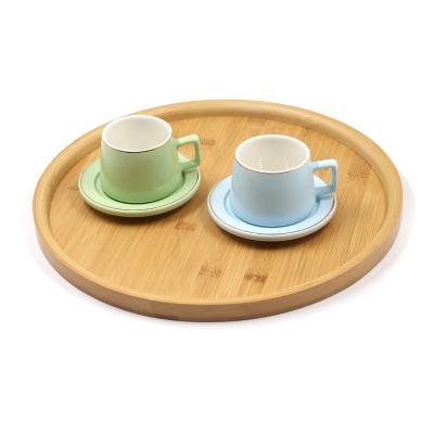 China Viable Wholesale Natural Wooden Dish Round Bamboo Serving Tray For Tea Set Dinner Breakfast Fruits Bamboo Sweets Food Dishes Set for sale