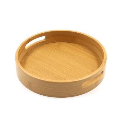 China Wholesale 100% Sustainable Organic Natural Wooden Bamboo Rolling Trays With Handle Bamboo Around Serving Trays Bamboo Serving Tray for sale