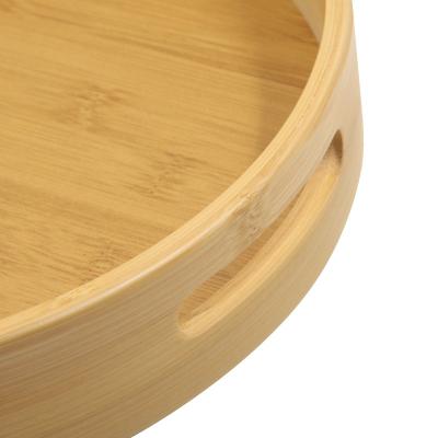 China Amazon Family Restaurant Cafe Food Party Viable Hot Selling Dish Round Fruit Bamboo Wooden Tray With Handle Tableware Bamboo Tray for sale