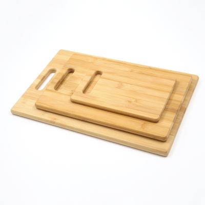 China Sustainable High Quality Bamboo Three Piece Kitchen Wooden Chopper Cut Meat Fruit Cheese Tray With Handle for sale