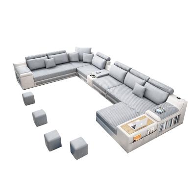 China Wholesale U Shaped Technology Cloth Sofa Sectional Corner Sofa Set 7 Seater Couch Living Room Furniture With Storage for sale