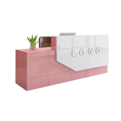 China High Quality Nail Salon Office Modern Reception Desk Modern Pink Small Reception for sale