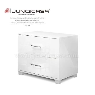 China Furniture Gloss Nightstand Bedside Cabinet White Beautiful Beside Table Junqicasa for sale