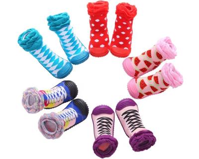 China Cute Antibacterial Lace Cuff Girl Rubber Unique Baby Shoe Socks for sale