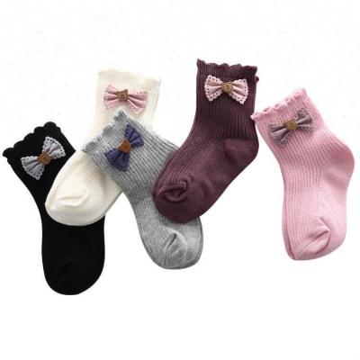 China 100% Antibacterial Cotton Bowknot Girl Kids Solid Socks for sale