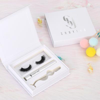 China SY SHUYING Natural Wholesale Custom Long White Eyelashes Packaging False 3D Mink Eyelash Customized Logo Cheap Box With Pen Glue And Tweezers for sale