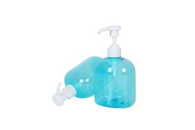 China Shampoo Pump Bottle Plastic Dispenser Bottle 500ml Blue PET Round Lotion Hand Soap for sale