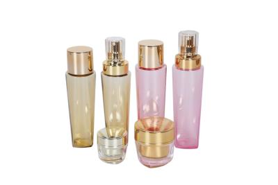 China Popularity Gold Cosmetic Packaging Set 150/200ml PETG Toner Bottle Lotion Bottle 15/50g Acrylic Cream Jar for sale