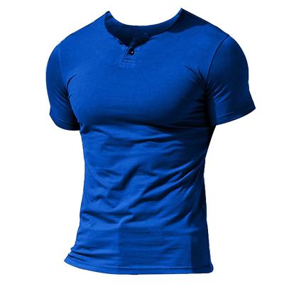 China Alive Mens Summer Anti-pilling Muscle Casual Short T-shirt Henleys Single Sleeve Button Placket Plain V Neck Shirts for sale