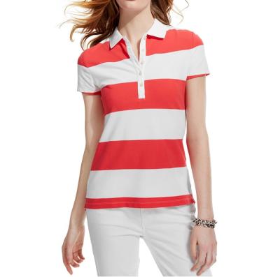 China Custom Striped Pattern Anti-pilling Designs Plain Cotton 95 5 Elastane Polo Shirt Women for sale