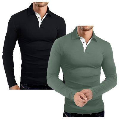 China Compressed Cotton High Quality Casual Spandex Slim Fit Mens Cotton Basic Polo Shirts Long Sleeve Designed for sale