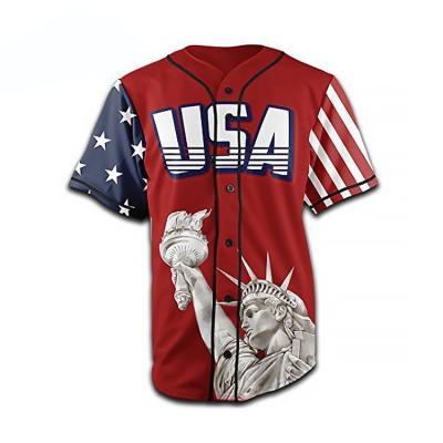 China Antibacterial Mens Custom American Baseball Jersey Button Down USA Red for sale