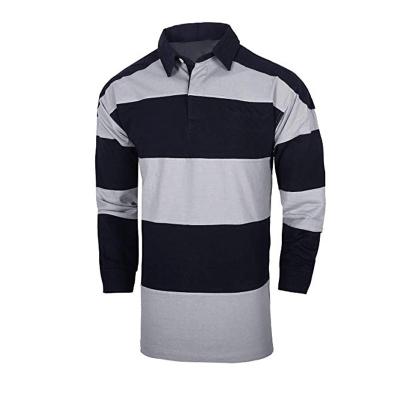 China 100% Heavy Cotton Antibacterial Longsleeve Polo Striped Rugby Jersey Shirt for sale